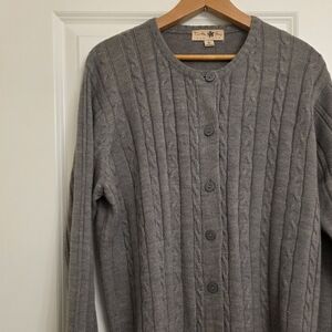 Vintage 90s Cableknit Cardigan Sweater Acrylic Turtle Bay Womens L Gray